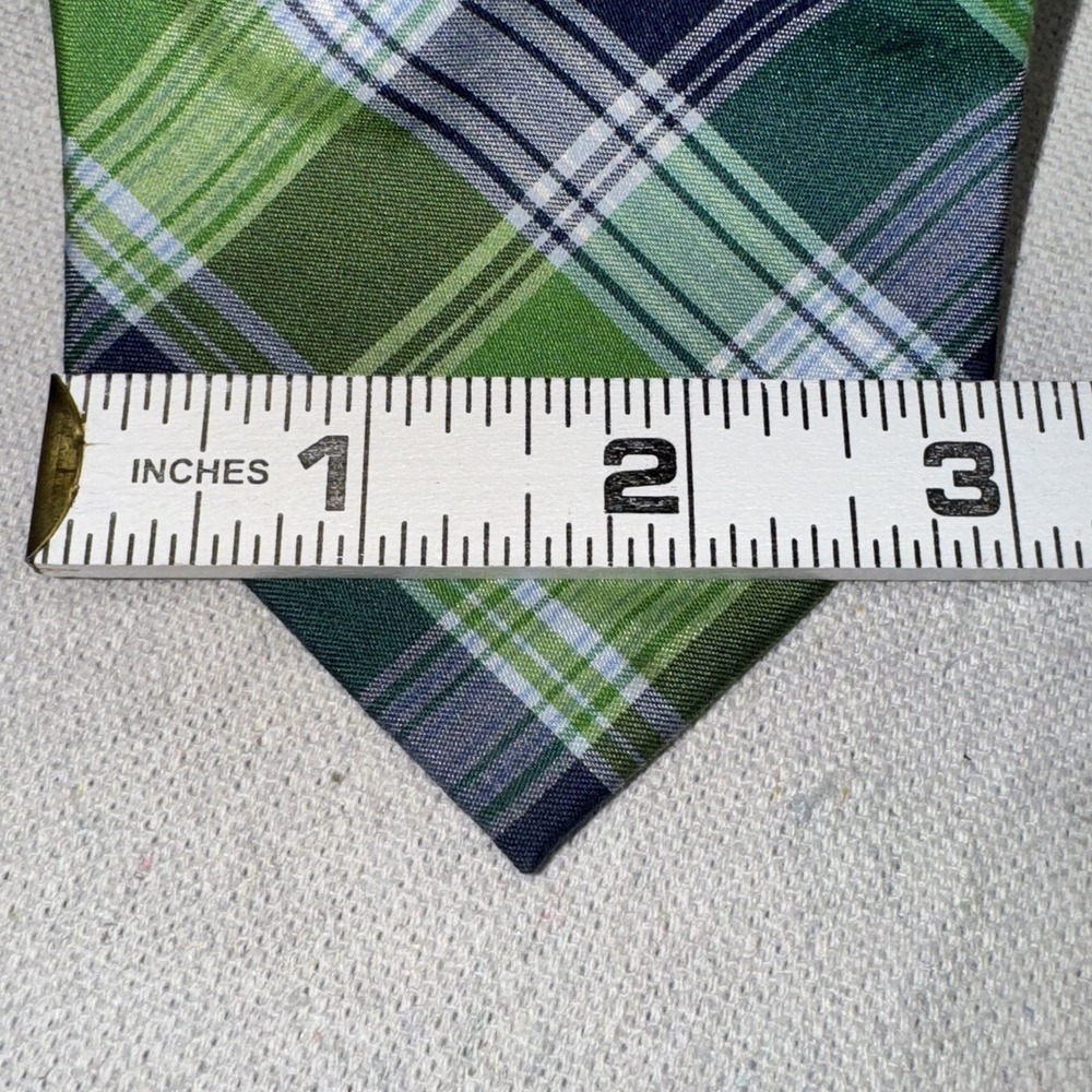 Tommy Hilfiger Plaid Tie Mens OS Green Navy Blue Cotton Silk Preppy Classic - Picture 4 of 4
